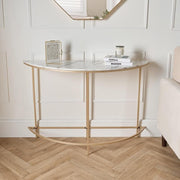Semi Circle Marble Console Table, Gold Frame, 110x35x76cm Hallway