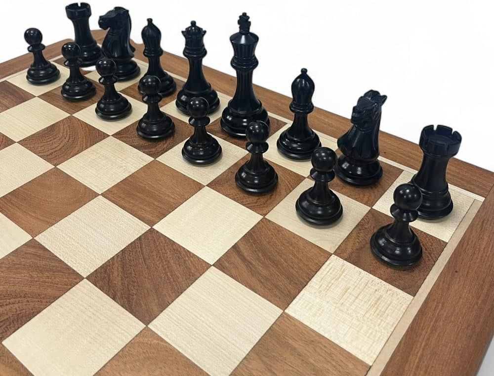 Luxury Wooden Chess Set with 4" King Stallion Knights & Storage Box