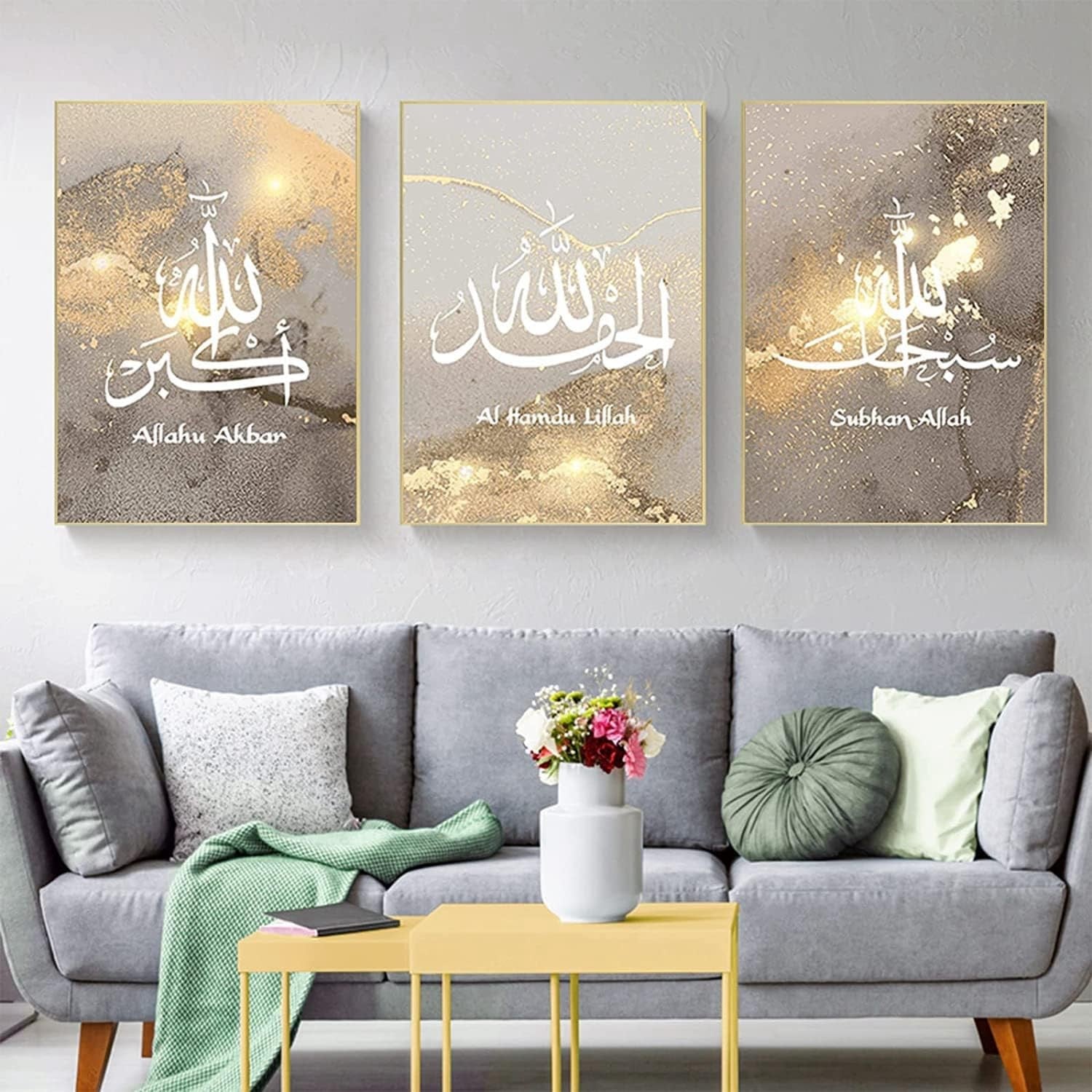 Islamic Arabic Calligraphy Canvas Wall Art 50x70cm x3 Modern Decor
