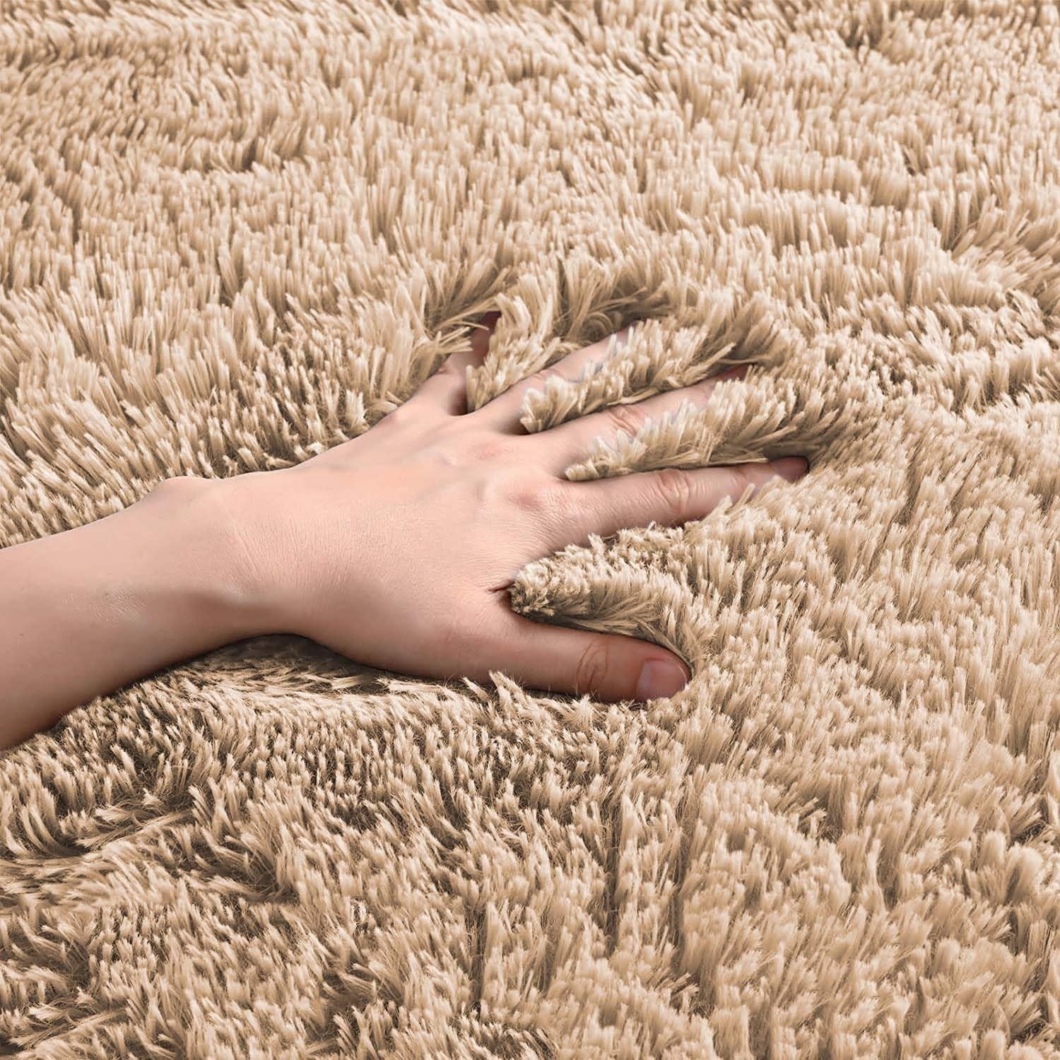 Beige Shaggy Area Rugs Set 2pcs 120x170cm Super Soft Non Slip Bedroom Rugs