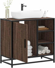 Brown Oak Bathroom Sink Cabinet 65x33x60cm Under Basin Storage Unit Shelves