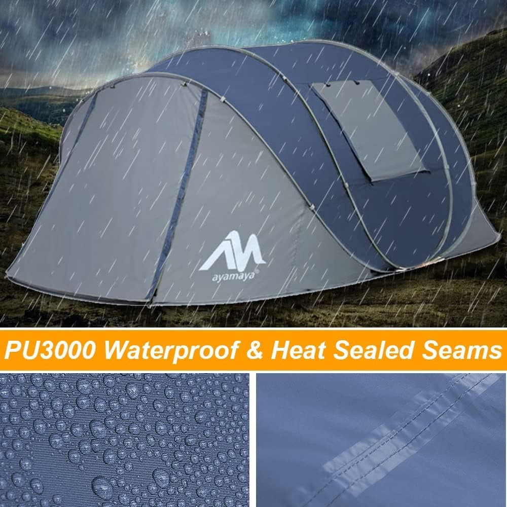 4-6 Person Pop Up Camping Tent 4 Season Waterproof Blue