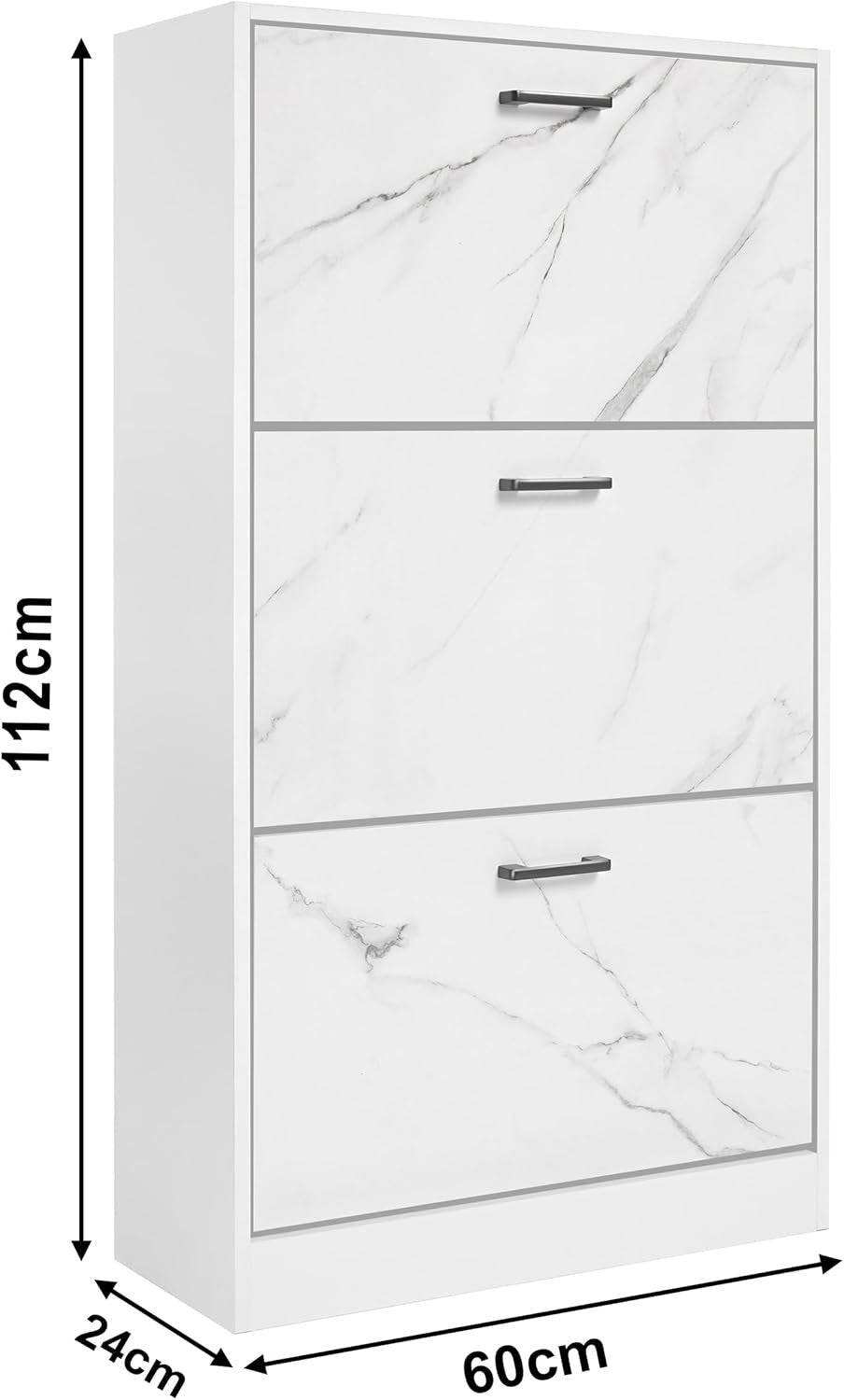 Marble White 3 Drawer Shoe Cabinet Modern Slim Storage Unit Hallway