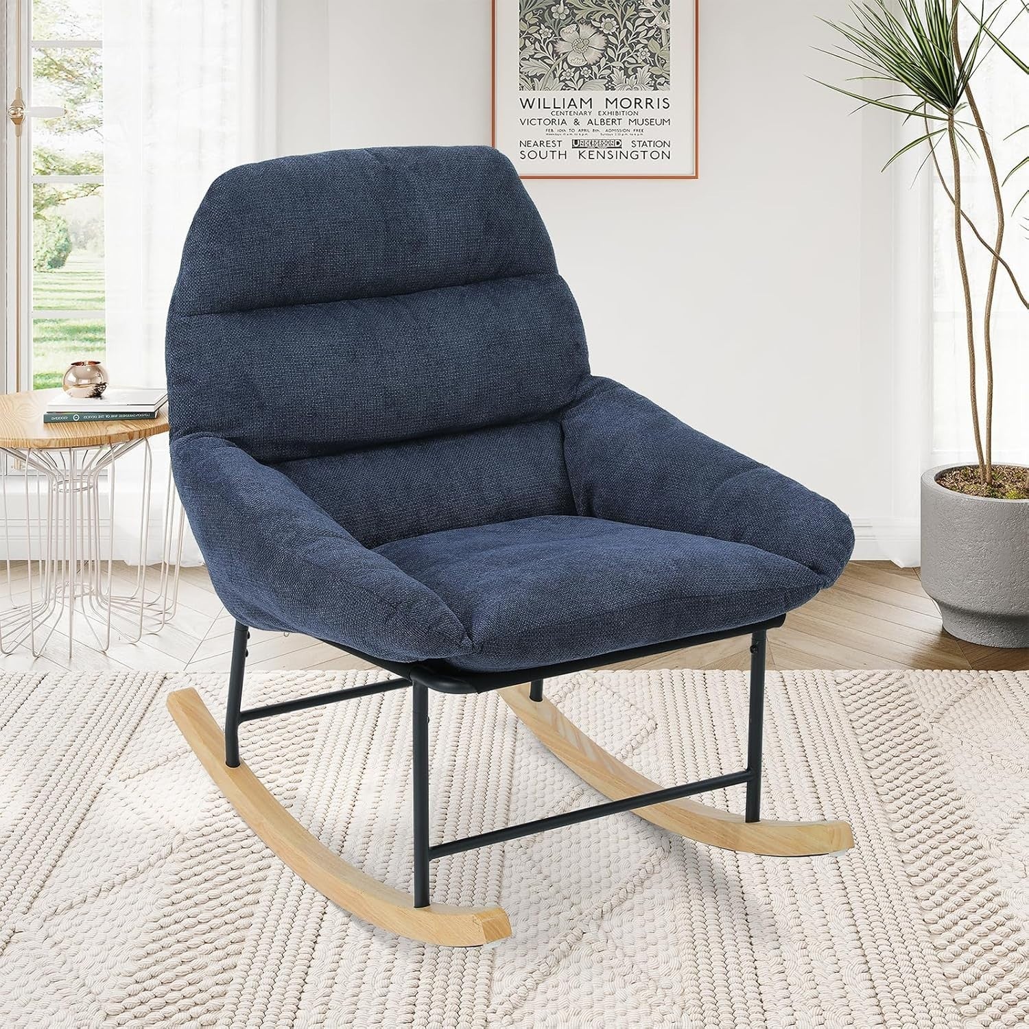 Cozy Lambswool Rocking Chair with High Backrest for Living Room