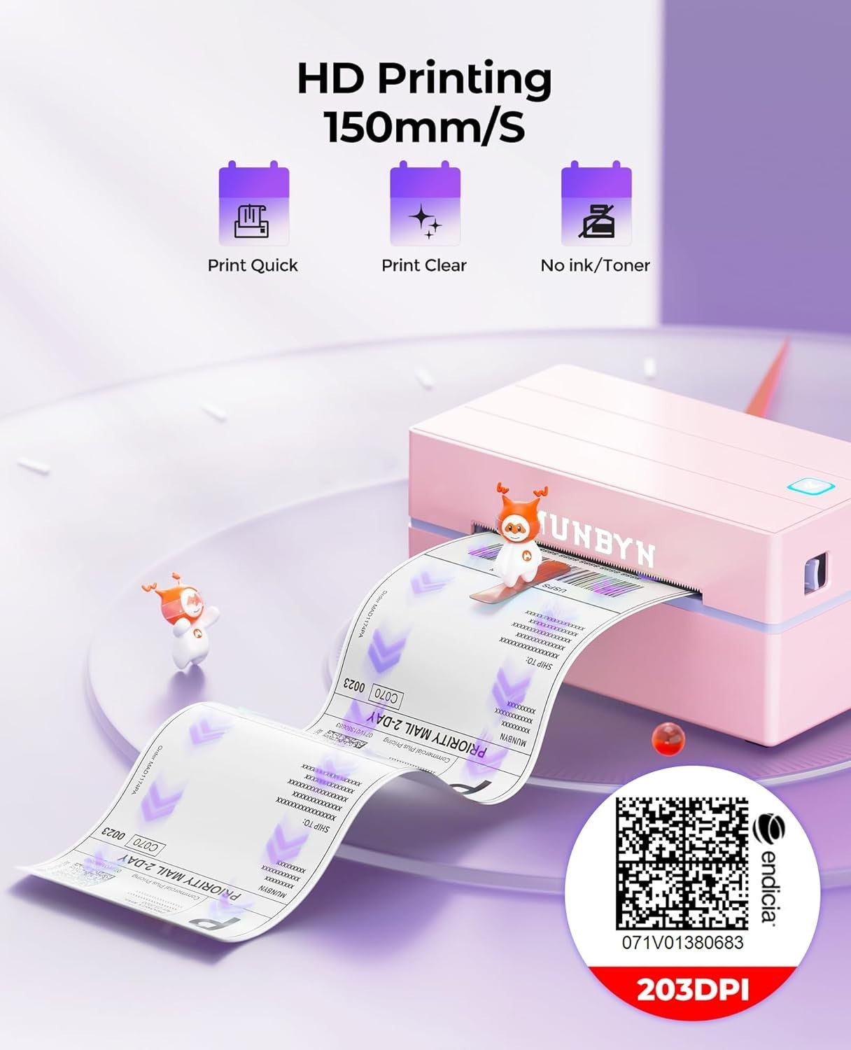 Portable 4x6 Pink Thermal Label Printer Bluetooth USB Shipping Business