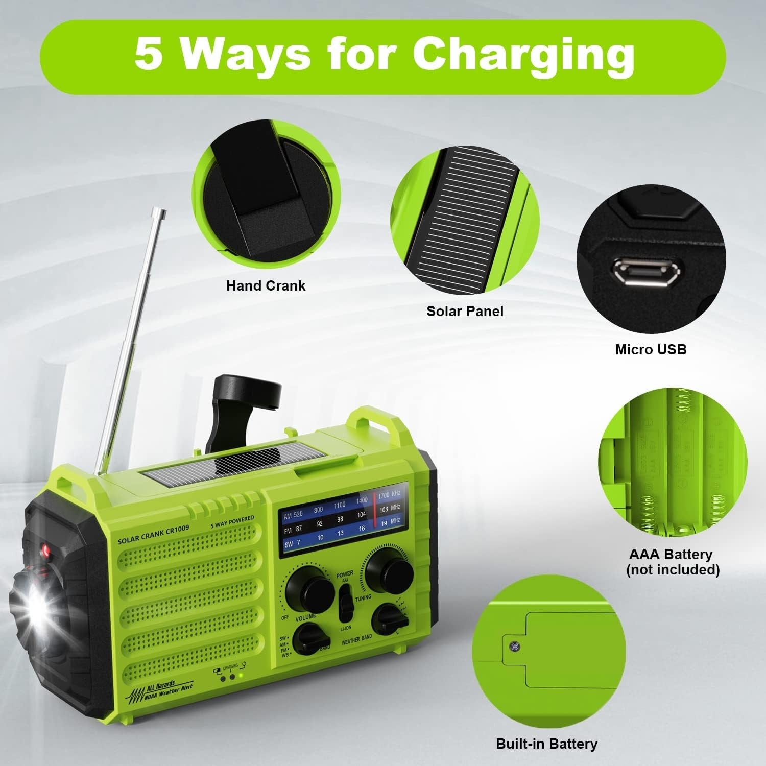 Solar Hand Crank Emergency Radio AM FM SW USB Phone Charger SOS Light
