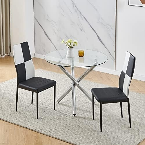 Round Glass Dining Table 90cm Clear Chrome Legs 8mm Tempered Modern