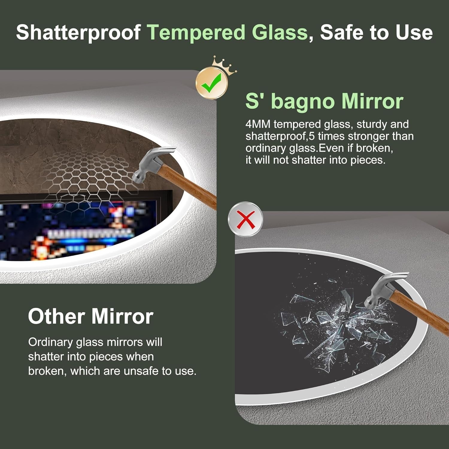 LED Bathroom Mirror 60x60cm Bluetooth Anti-Fog Dimmable Touch