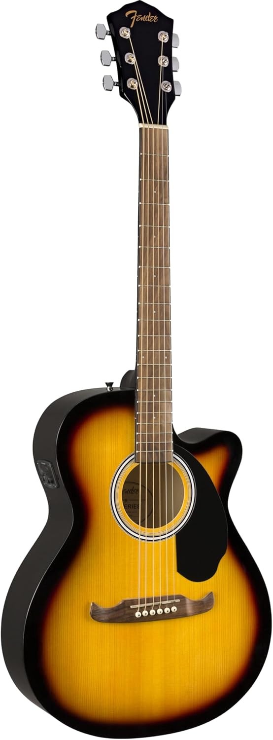Concert Acoustic Electric Guitar Sunburst Cutaway Walnut