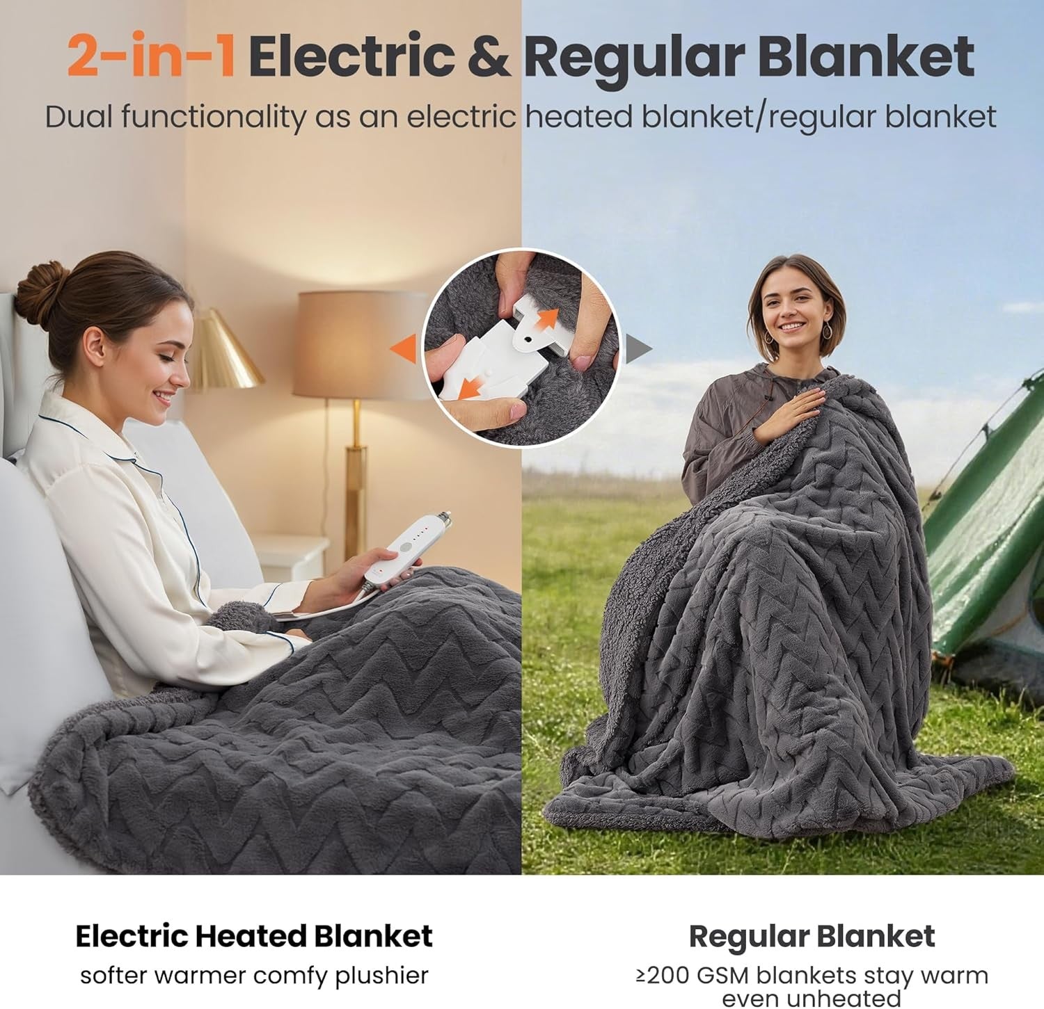 Electric Heated Throw Blanket 130x180cm Soft Fleece 4 Heat Auto Shut Off