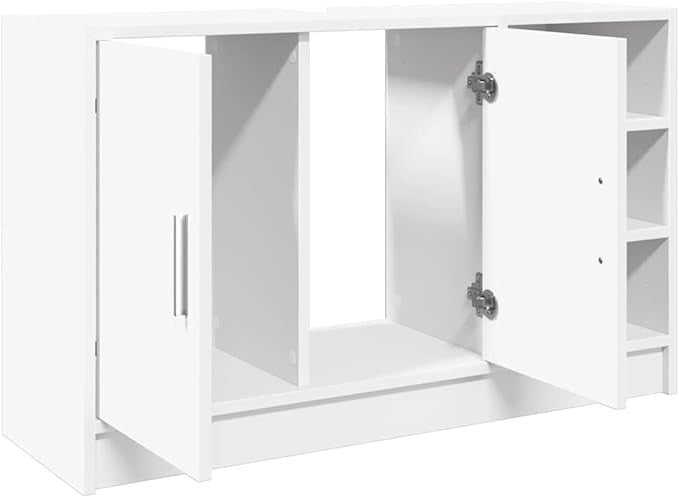 White Under Sink Bathroom Cabinet 90cm Modern Vanity Storage Unit with Shelves
