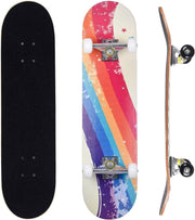 31in Beginner Skateboard Double Kick Maple Deck Rainbow Stripes + T Tool