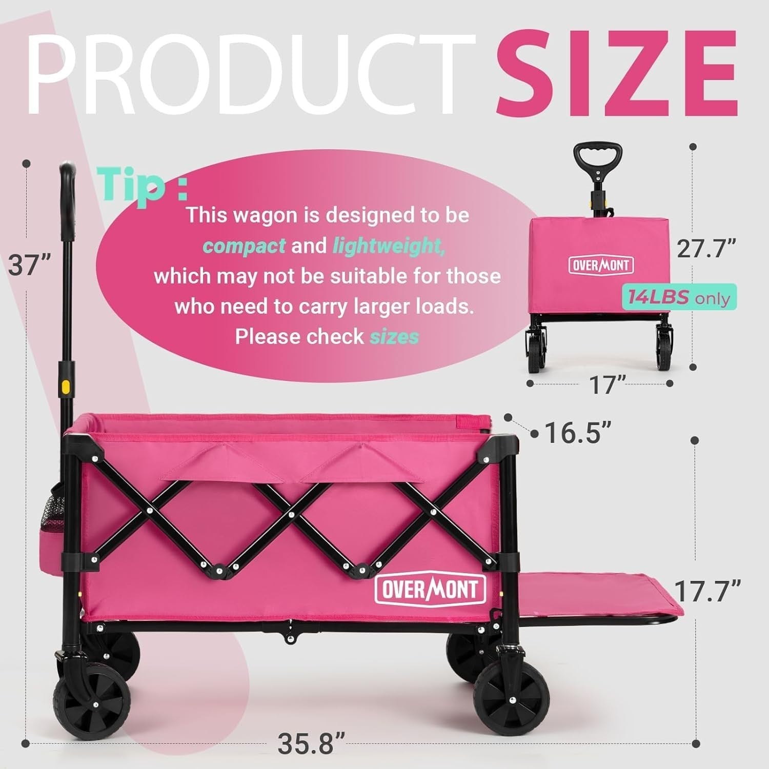 Pink Collapsible Camping Wagon 100kg Lightweight Folding Festival Garden Trolley