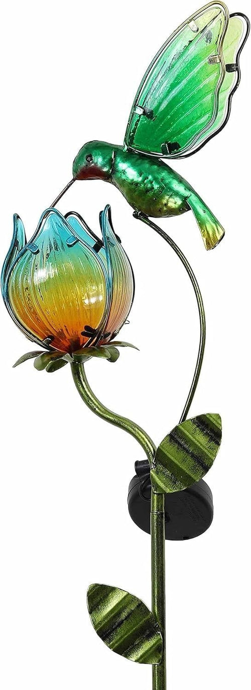Solar Hummingbird & Tulip Garden Light Glass LED Outdoor Yard Stake Decor 97cm