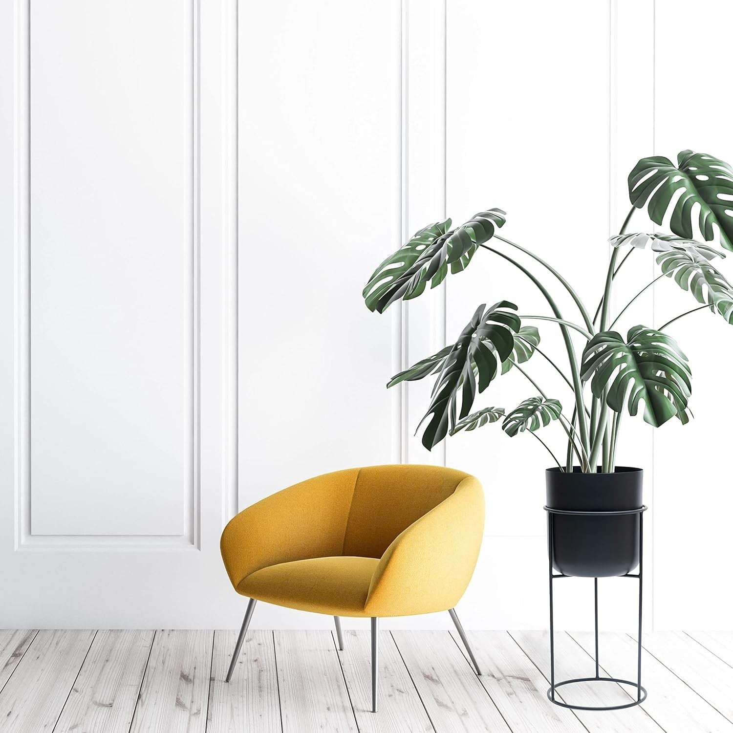 Black Metal Plant Stand with Pot 50cm Tall Indoor Modern Decorative Planter