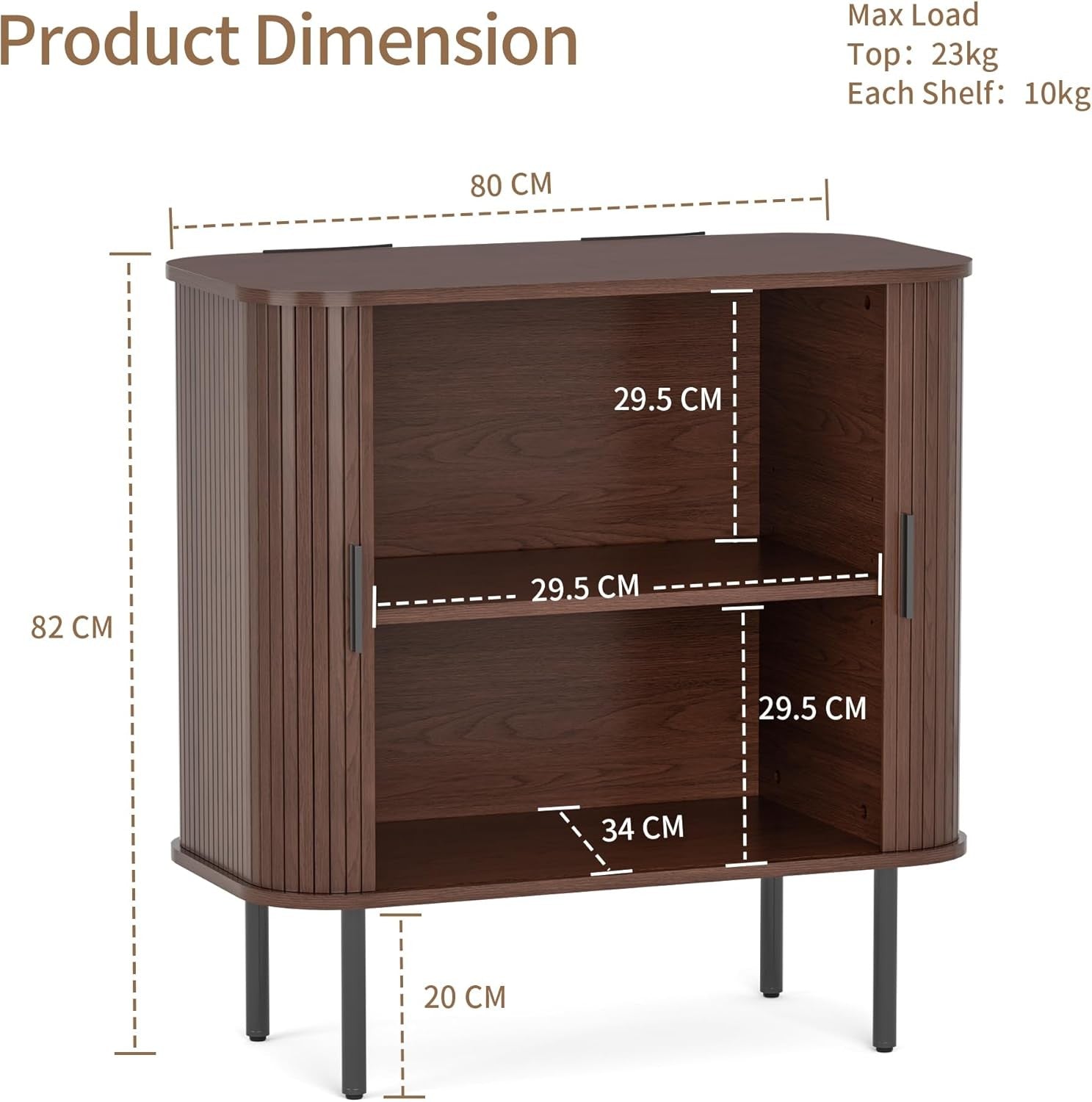Walnut Sideboard Buffet Cabinet with Sliding Tambour Doors & Storage Shelf