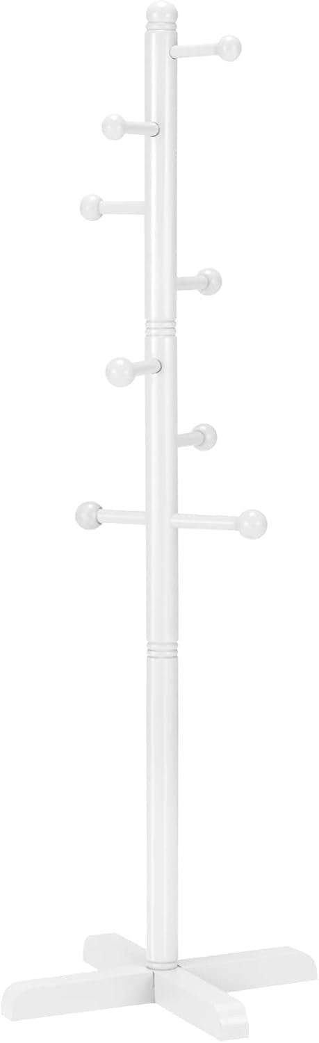 Kids White Wooden Coat Rack | 8 Hooks Adjustable Freestanding Tree Stand