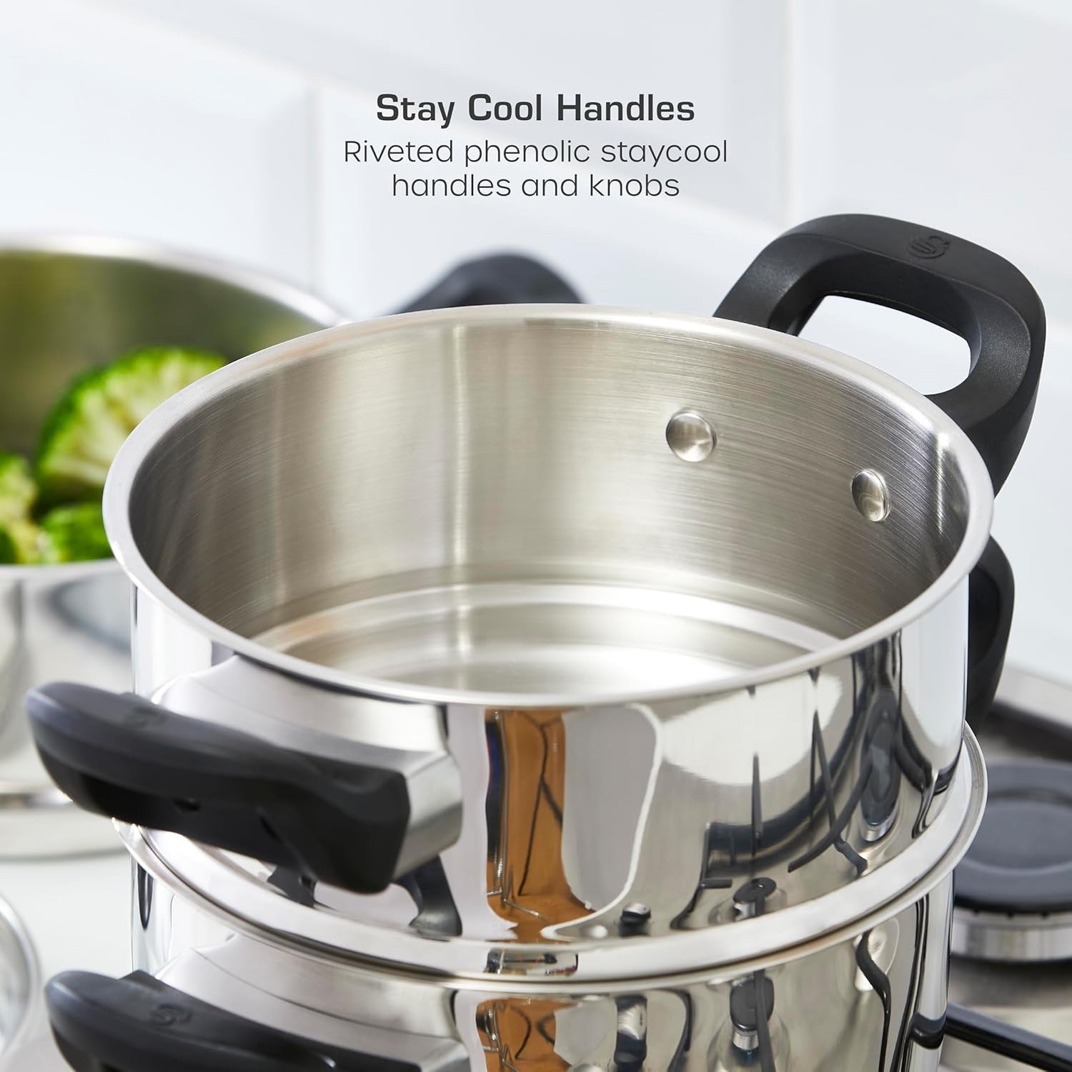 3Tier Stainless Steel Steamer Pot with Glass Lid 18 cm Induction Dishwasher Safe