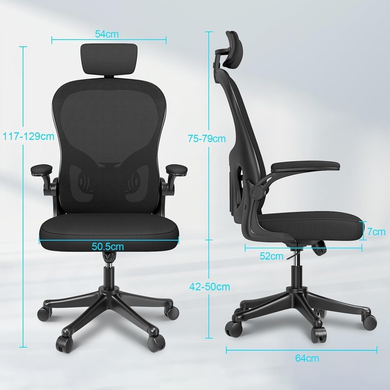 Black Ergonomic Office Chair Mesh Back Adjustable Lumbar Arm Head Support Desk