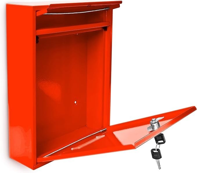 Lockable Wall Mounted Mailbox Red Steel Weatherproof Post Box A4 Slot