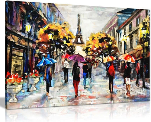 Large Paris Canvas Wall Art Colourful Oil Painting 91x61cm