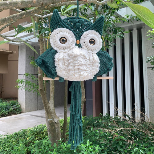 Macrame Owl Wall Hanging Boho Fiber Art Nature-Inspired Decor