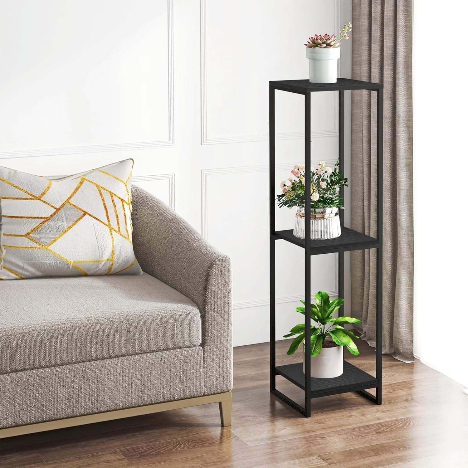 46" Tall 3 Tier Black Metal Plant Stand Indoor Modern Flower Pot Shelf