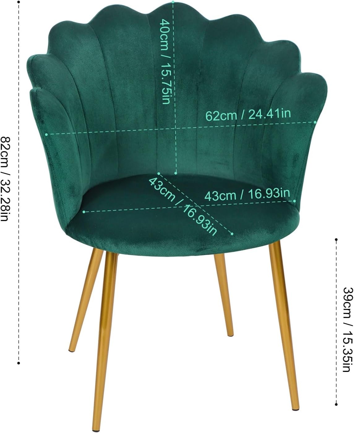 Velvet Vanity Chair Scallop Shell Back Gold Metal Legs Green