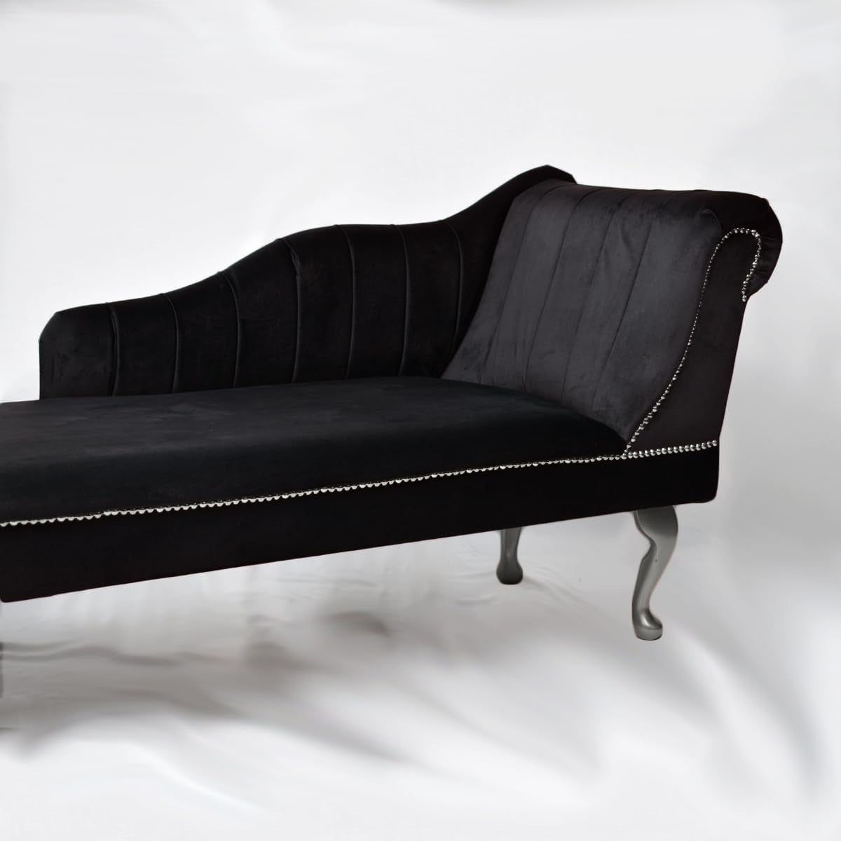 Velvet Chaise Lounge Right Hand Tufted Accent Sofa Chair Black 133cm