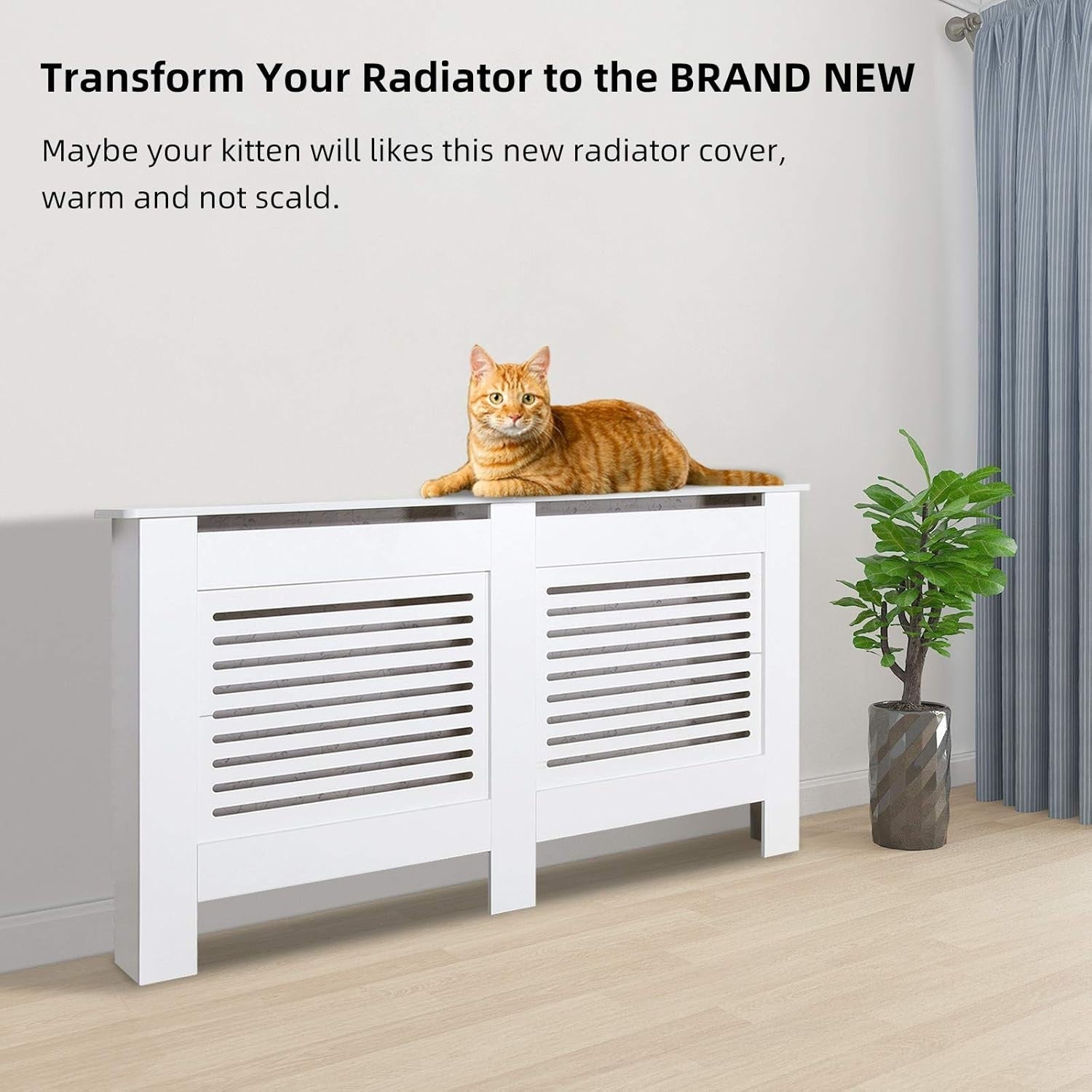 Large White Radiator Cover | Modern Horizontal MDF Cabinet