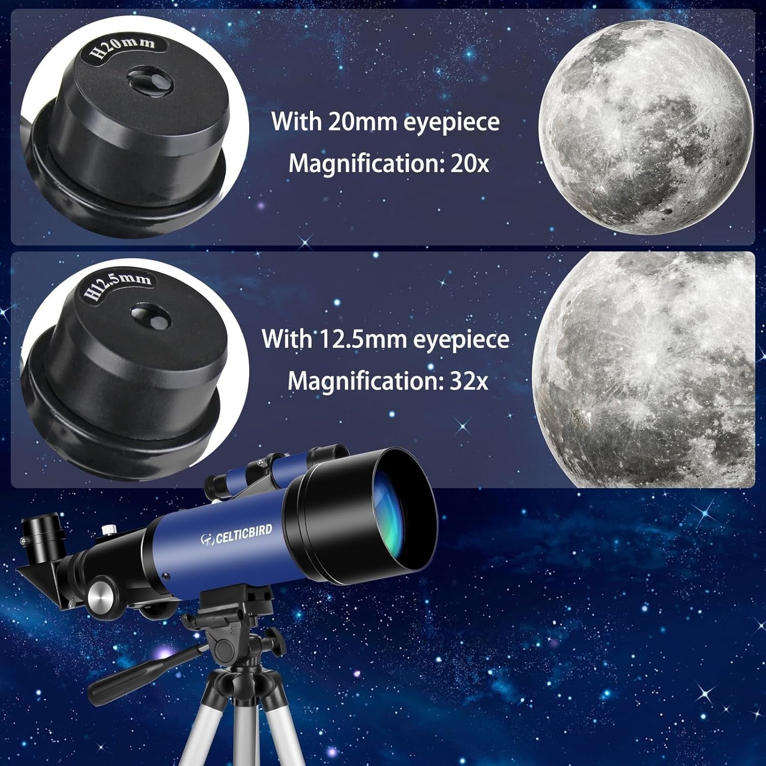 70 mm Aperture 400 mm Refractor Telescope for Kids and Adults