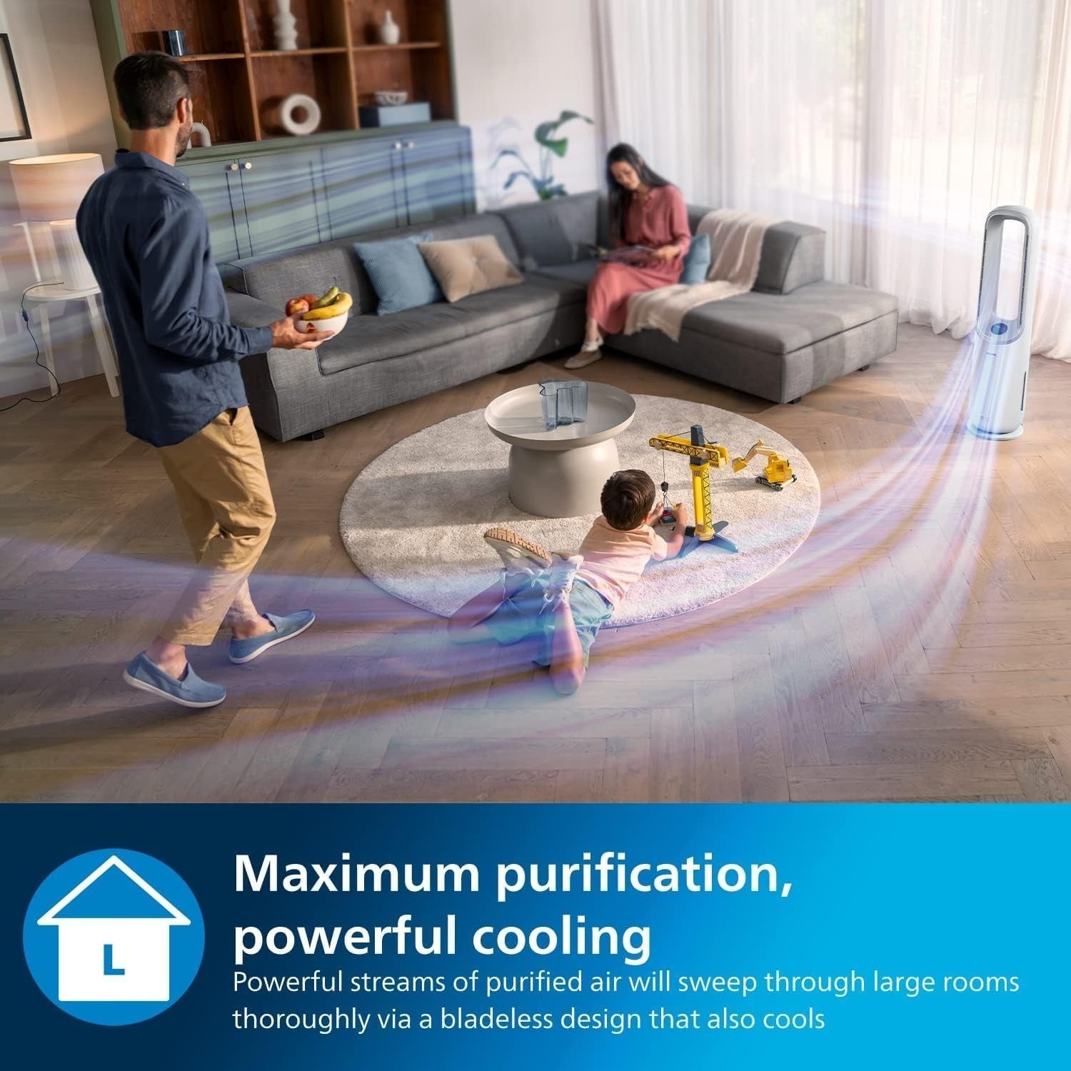 2 in 1 Air Purifier Cooling Fan HEPA Quiet Smart Large Room 70m²