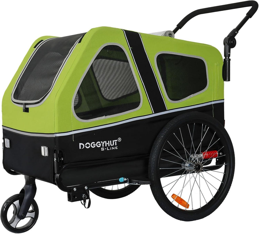 Dog Bike Trailer Stroller 45kg Folding Suspension Cart Green Black with Brakes