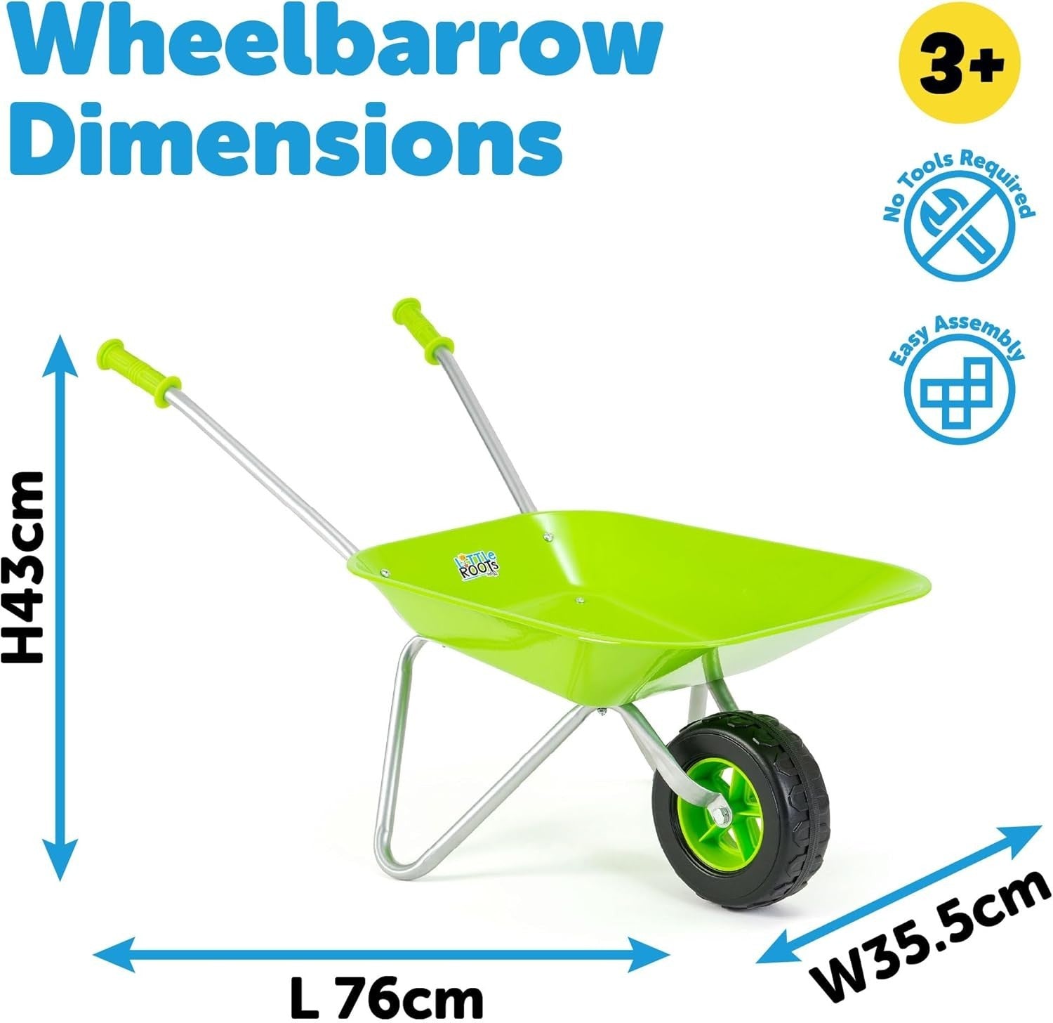 Kids Garden Wheelbarrow – Green – Metal Frame w/Plastic Tray & Soft Handles