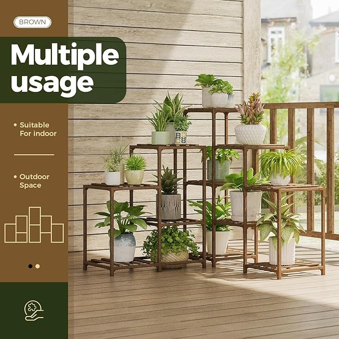 5 Tier Wooden Plant Stand Indoor Outdoor Corner Shelf for Multiple Flower Pots