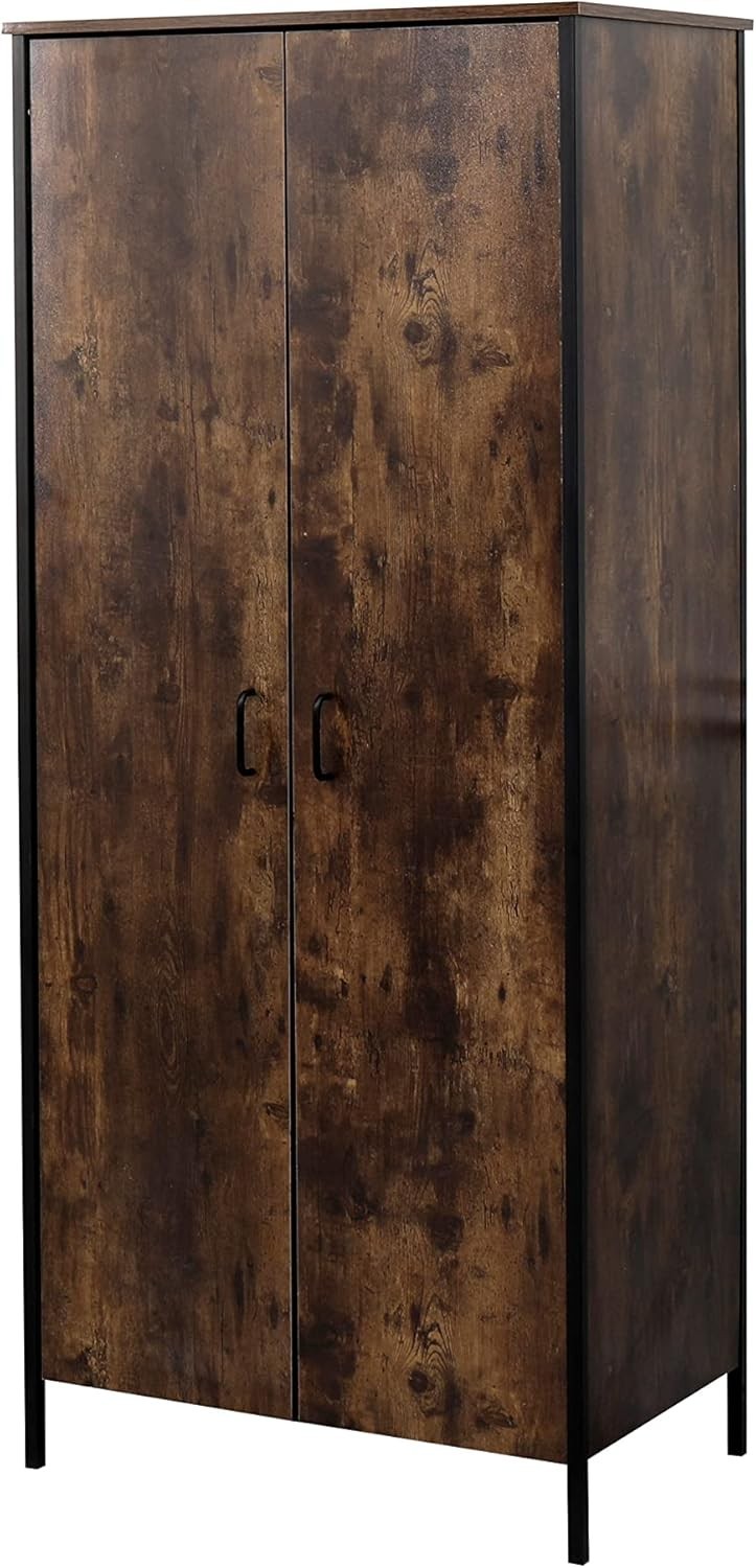 Industrial Metal Wardrobe with Shelves & Hanging Rail Clothes Storage