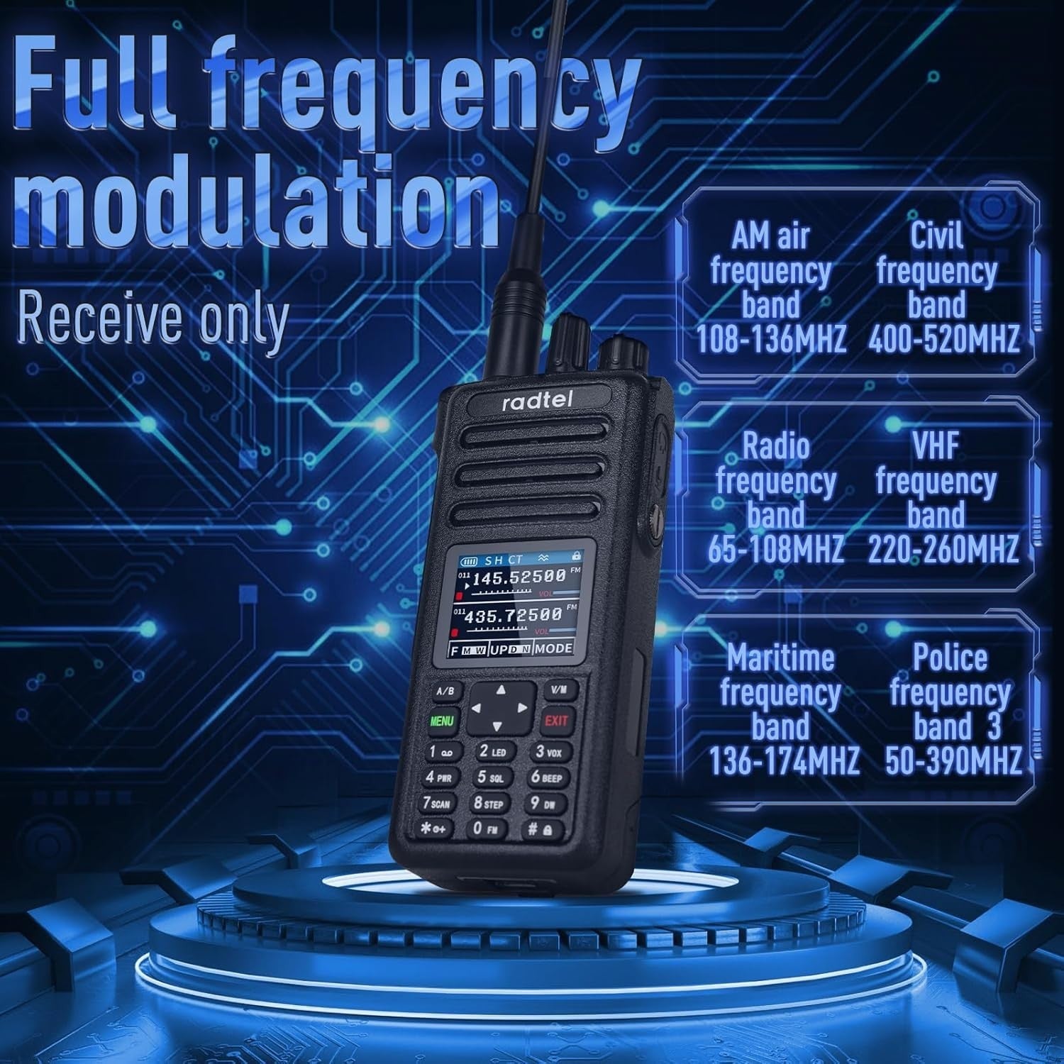 10W Ham Radio Air Band Walkie Talkie Long Range NOAA USB-C 199CH