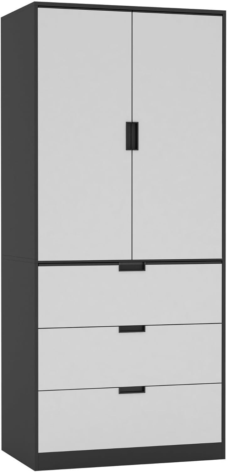White 2 Door Wardrobe with Drawers & Hanging Rail Bedroom Storage