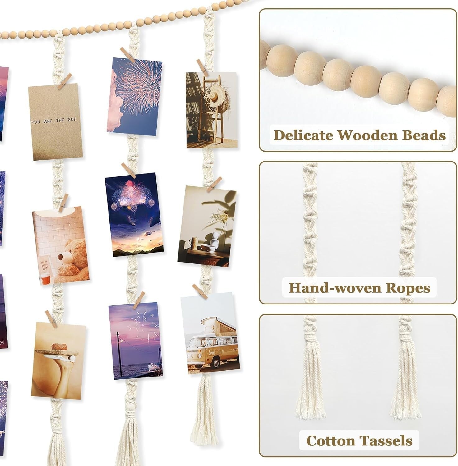Boho Macrame Photo Display Beige Hanging Frame DIY Wall Decor