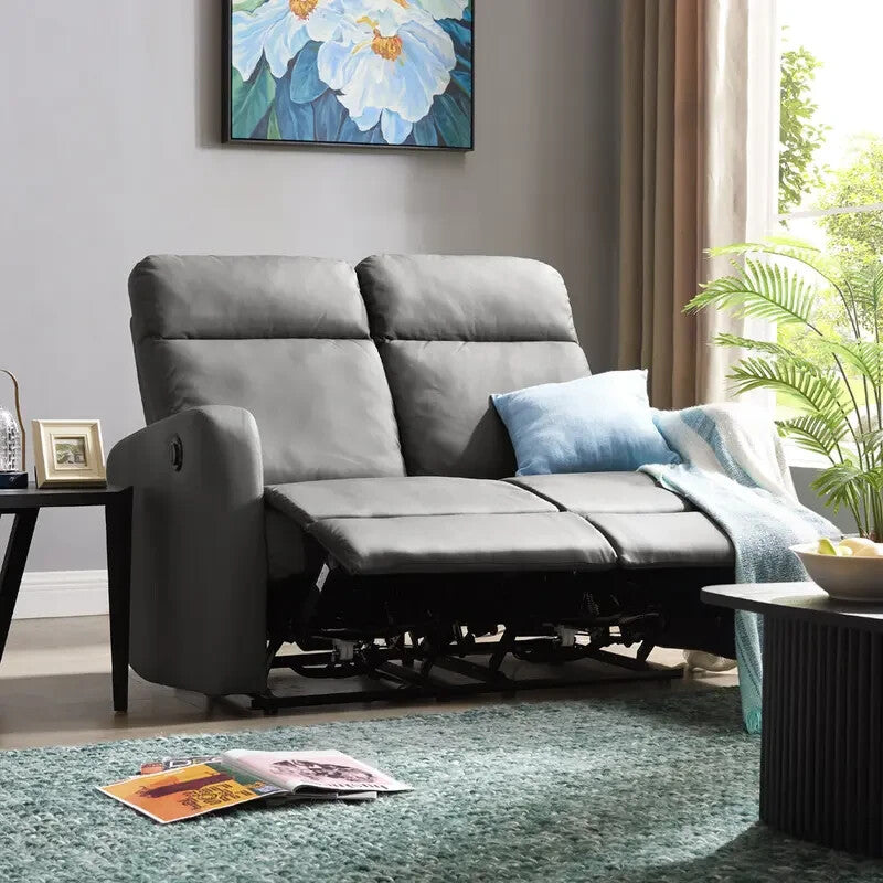2 Seater Grey Electric Recliner Sofa Faux Leather Compact Lounge Chair