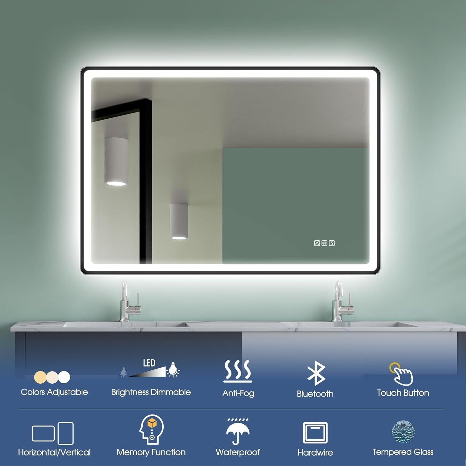 LED Bathroom Mirror 70x100 cm Bluetooth, Anti-Fog, Dimmable, Memory