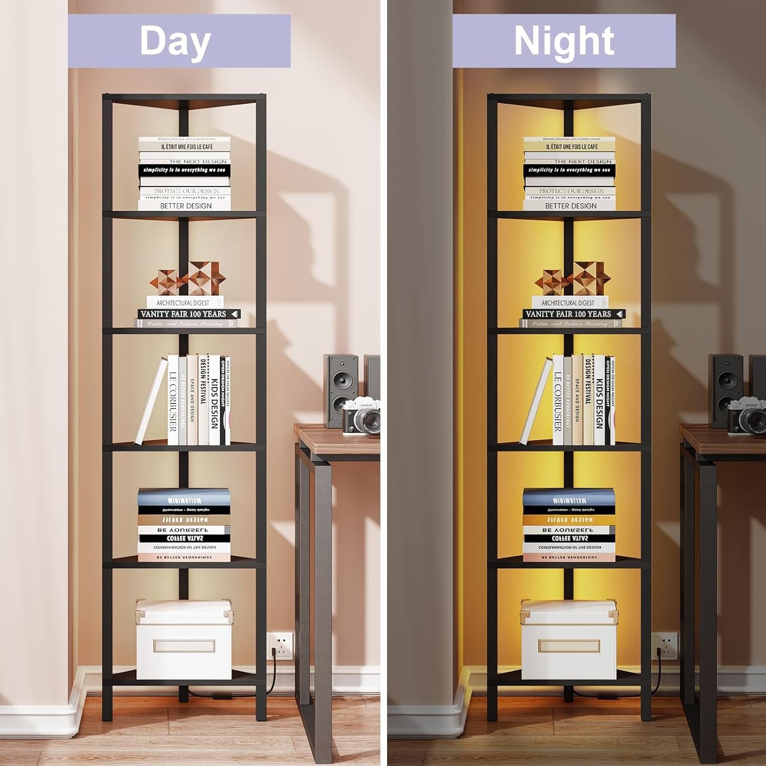 Modern 6-Tier LED Corner Shelf Unit | Space-Saving Display Rack for Living Room