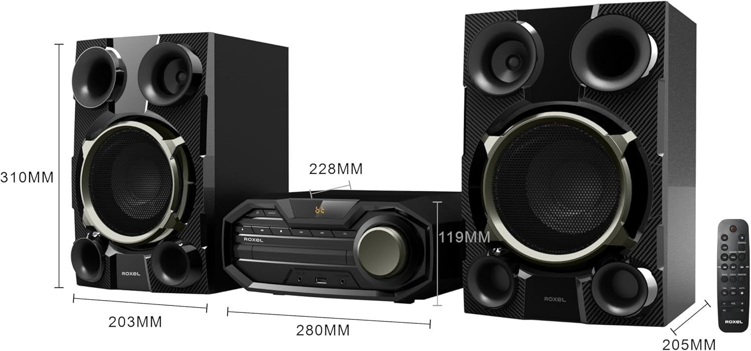 100W Mini Hi-Fi System | Bluetooth, CD, FM Radio, USB MP3, AUX, Remote Control