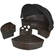 Round Rattan Outdoor Daybed with Retractable Canopy & Cushions Garden Set
