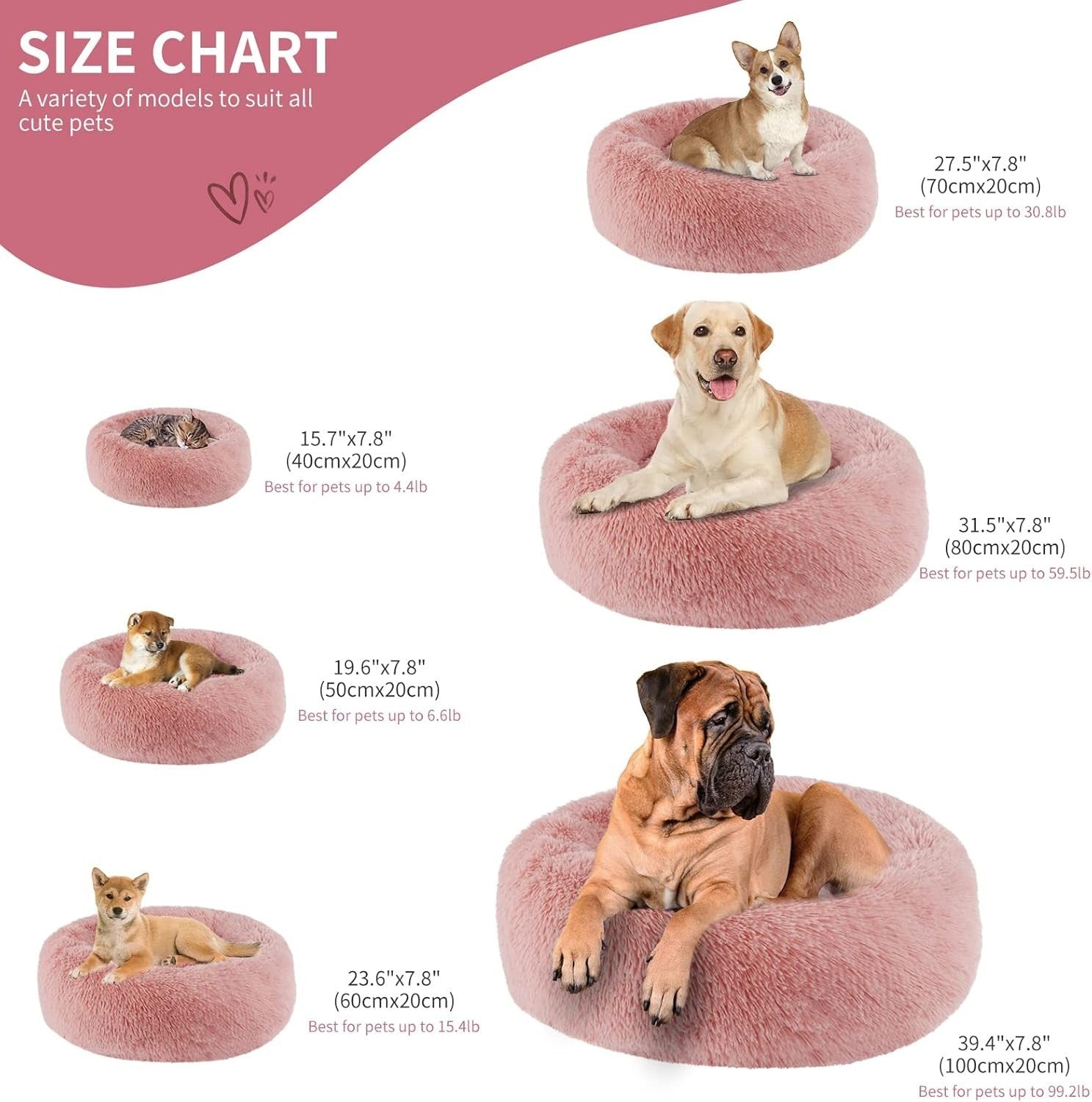 80cm Calming Donut Dog Bed Plush Washable Bean Paste