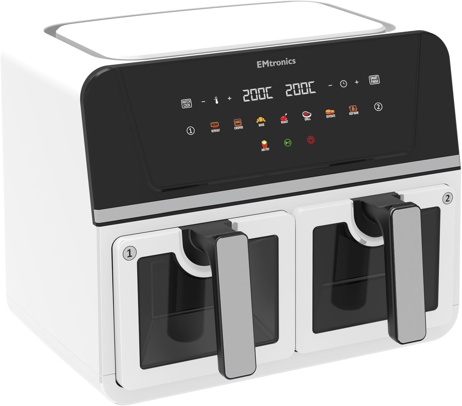 Dual Zone 9L Air Fryer 2400W Family Size | Viewing Windows | Smart Finish White