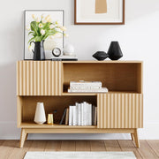 Modern Oak Sideboard Cabinet 100CM Storage Unit with Doors & Open Shelves