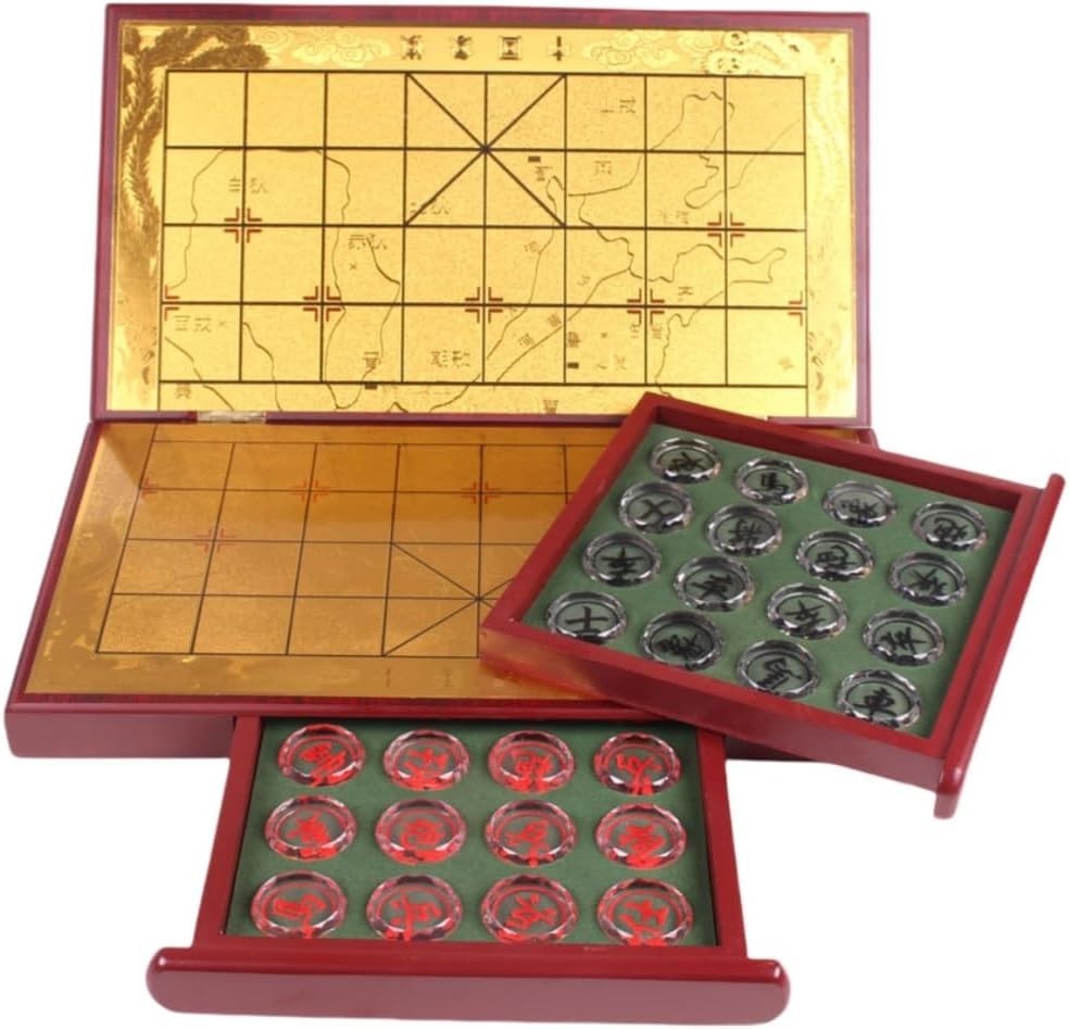 Large Crystal Xiangqi Chinese Chess Set Clear Travel Board 35mm