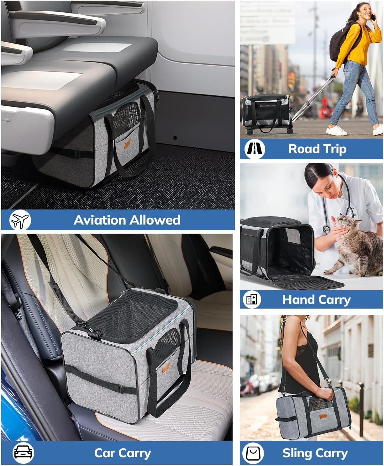 Pet Carrier with Wheels Airline Approved Rolling Travel Bag for Cats Dogs