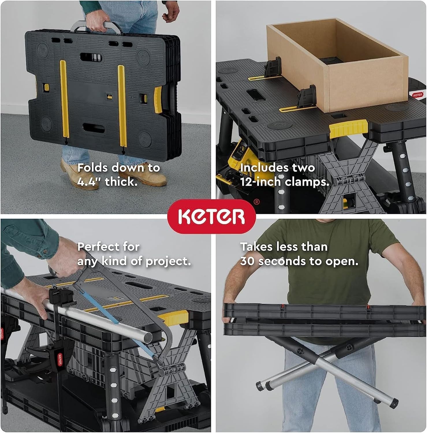 Portable Folding Work Table Heavy Duty 1000lb Workbench w/ Clamps Garage DIY